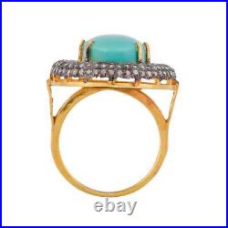 Turquoise/Pave Diamond Ring 925 Sterling Silver Jewelry Gold Plated MN