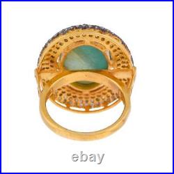 Turquoise/Pave Diamond Ring 925 Sterling Silver Jewelry Gold Plated MN