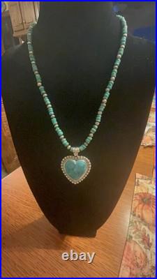 Turquoise Pendant Necklace Sterling Handcrafted Blue Oval 22 Inch