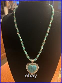 Turquoise Pendant Necklace Sterling Handcrafted Blue Oval 22 Inch