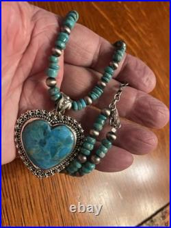 Turquoise Pendant Necklace Sterling Handcrafted Blue Oval 22 Inch