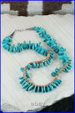 Turquoise, Spiny Oyster & Sterling Silver Necklace Native American
