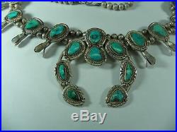 Turquoise Squash Blossom Necklace Sterling Silver 925 Navajo 219.5 grams