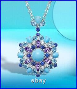 Turquoise Statement Pendant 925 Sterling Silver Handmade Designer Bijoux Jewelry