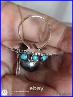 Turquoise & Sterling Silver 925 Stamped Hat Ring Navajo Made Size 9.5