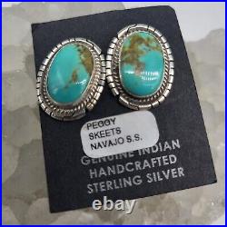 Turquoise Sterling Silver Earrings Signed By Peggy Skeets