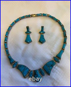 Turquoise Sterling Silver Jewelry Set 74.85g Fine Jewelry Necklace & Earrings