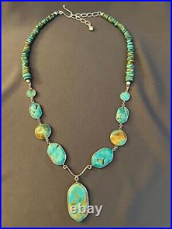 Turquoise & Sterling Silver Pendant Necklace, Reversable with Extension