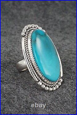 Turquoise & Sterling Silver Ring Kenny Calavaza Size 8