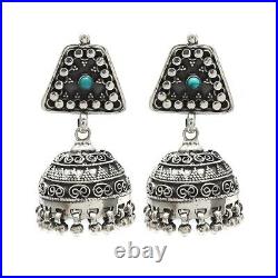 Turquoise Stone Solid Sterling Silver December Jhumki Dangle Earrings Jewelry