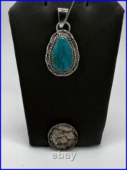 Turquoise Teardrop Pendant Sterling Silver Bail Navajo Avin Joe PD2098 Turquoise Teardrop Pendant Sterling Silver Bail Navajo Avin Joe PD2098