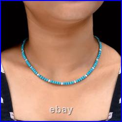 Turquoise and Diamond Tennis Chain Wedding Necklace in 14K White Gold Over 16