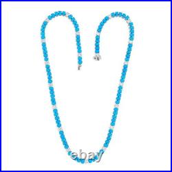 Turquoise and Diamond Tennis Chain Wedding Necklace in 14K White Gold Over 16