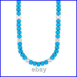Turquoise and Diamond Tennis Chain Wedding Necklace in 14K White Gold Over 16