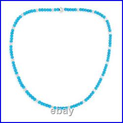 Turquoise and Diamond Tennis Chain Wedding Necklace in 14K White Gold Over 16