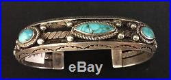 Turquoise and Sterling Silver Bracelet Old School Fred Harvey Era Item -UNIQUE