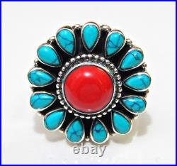 Turquoise and coral ring 925 Sterling Silver Ring tower Ring Wedding Jewelry