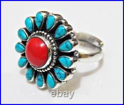 Turquoise and coral ring 925 Sterling Silver Ring tower Ring Wedding Jewelry