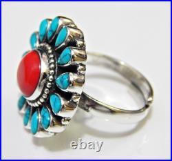 Turquoise and coral ring 925 Sterling Silver Ring tower Ring Wedding Jewelry