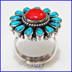 Turquoise and coral ring 925 Sterling Silver Ring tower Ring Wedding Jewelry