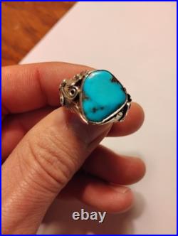 Turquoise jewelry native american ring Sterling Silver Hand Made Size 9