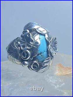 Turquoise ring flowers southwest sterling silver women