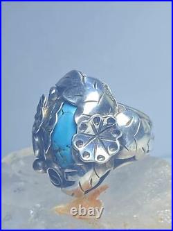 Turquoise ring flowers southwest sterling silver women