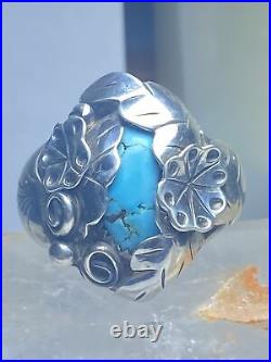 Turquoise ring flowers southwest sterling silver women