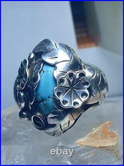 Turquoise ring flowers southwest sterling silver women