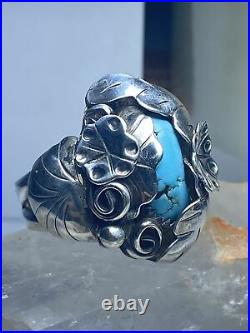 Turquoise ring flowers southwest sterling silver women