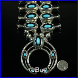 Turquoise shadowbox Squash Blossom necklace vintage Navajo sterling silver. 925