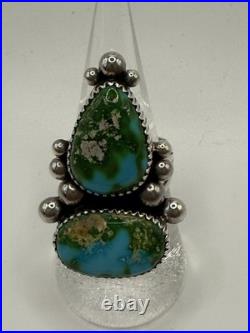 Two Stone Ring Blue Green Turquoise Sterling Silver Avin Joe Navajo Size 8 R0118