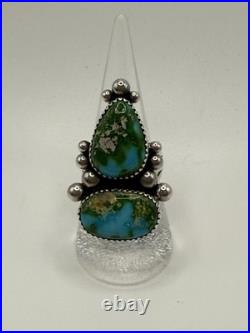 Two Stone Ring Blue Green Turquoise Sterling Silver Avin Joe Navajo Size 8 R0118