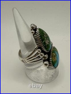 Two Stone Ring Blue Green Turquoise Sterling Silver Avin Joe Navajo Size 8 R0118