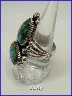 Two Stone Ring Blue Green Turquoise Sterling Silver Avin Joe Navajo Size 8 R0118