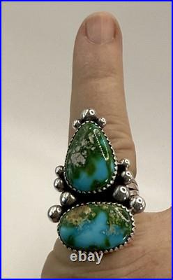 Two Stone Ring Blue Green Turquoise Sterling Silver Avin Joe Navajo Size 8 R0118