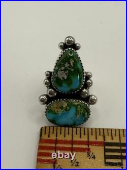 Two Stone Ring Blue Green Turquoise Sterling Silver Avin Joe Navajo Size 8 R0118