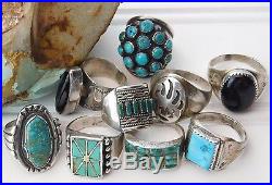 UNIQUE LOT Vtg Old PAWN NAVAJO ZUNI Sterling SILVER RING TURQUOISE ONYX Bear PAW