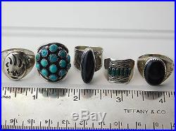 UNIQUE LOT Vtg Old PAWN NAVAJO ZUNI Sterling SILVER RING TURQUOISE ONYX Bear PAW
