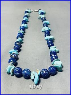 Unbelievable Navajo Turquoise & Lapis Sterling Silver Necklace