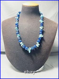 Unbelievable Navajo Turquoise & Lapis Sterling Silver Necklace