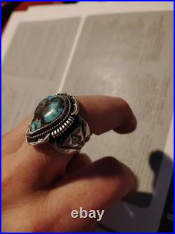 Unique Navajo Turquoise Sterling Silver Men's Ring