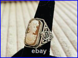 Unique Reverse Flip. 925 Sterling Silver Ring Jewelry Size 7 Cameo Design Unique Reverse Flip. 925 Sterling Silver Ring Jewelry Size 7 Cameo Design