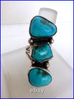 Unsigned Navajo Turquoise Trio Ring 925 Sterling Silver 1.75 In Sz 8