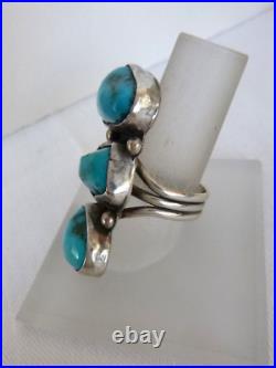 Unsigned Navajo Turquoise Trio Ring 925 Sterling Silver 1.75 In Sz 8