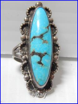 VERY SHOWY VINTAGE NAVAJO STERLING SILVER TURQUOISE STATEMENT RING sz 6 1/4