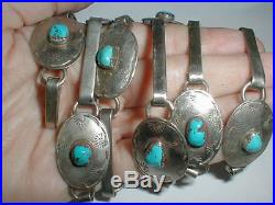 Vintage 35 All Sterling Silver Navajo Signed Turquoise Concho Belt Necklace Nr