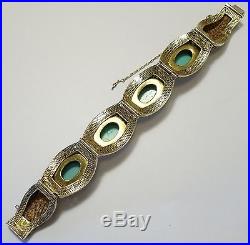 Vintage Chinese Gold Over Sterling Silver Filigree Turquoise Bracelet
