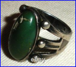 VINTAGE EARLY NAVAJO GREAT GREEN TURQUOISE STERLING SILVER RING SIZE 6 vafo