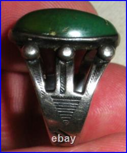 VINTAGE EARLY NAVAJO GREAT GREEN TURQUOISE STERLING SILVER RING SIZE 6 vafo